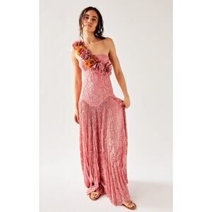 PatBO 10 Hand-Embroidered Lace bustier pink Gown